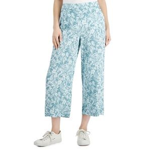 Charter Club Teal Floral Wide Leg Cropped Pant Size XL